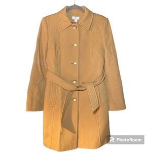 LOFT Wool Camel Button Up Coat Fully Lined Long Knee Length Size 6 Small Brown